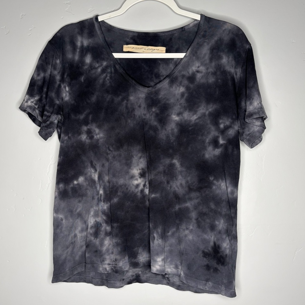 Raquel‎ Allegra Tie Dye V Neck Shirt Size 0 Small Black Gray